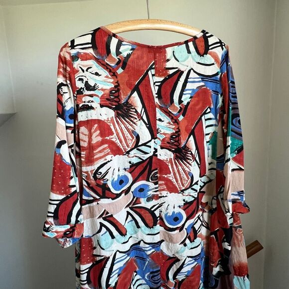 Funky artsy abstract patterned maxi dress laggenlook loose fitting oversized M - Picture 8 of 8